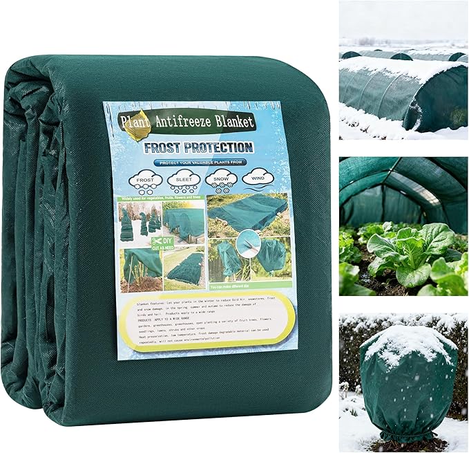 Plant Covers Freeze Protection 10 x 50 FT, 1.5oz/yd² Thick Non-Woven Frost Cloth Blanket for Outdoor Plants, Reusable Floating Row Cover for Winter Vegetables Plants Raised Garden Bed