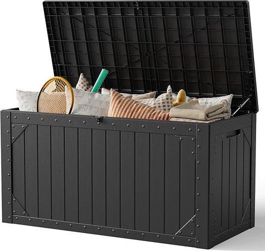 Outdoor Storage Box, 48”×22“-Deck Box Outdoor Storage Bench Outside Waterproof Resin Storage Bench, Lockable Patio Cushions, Garden Tools Storage For Furniture, UV Resistant(Black)