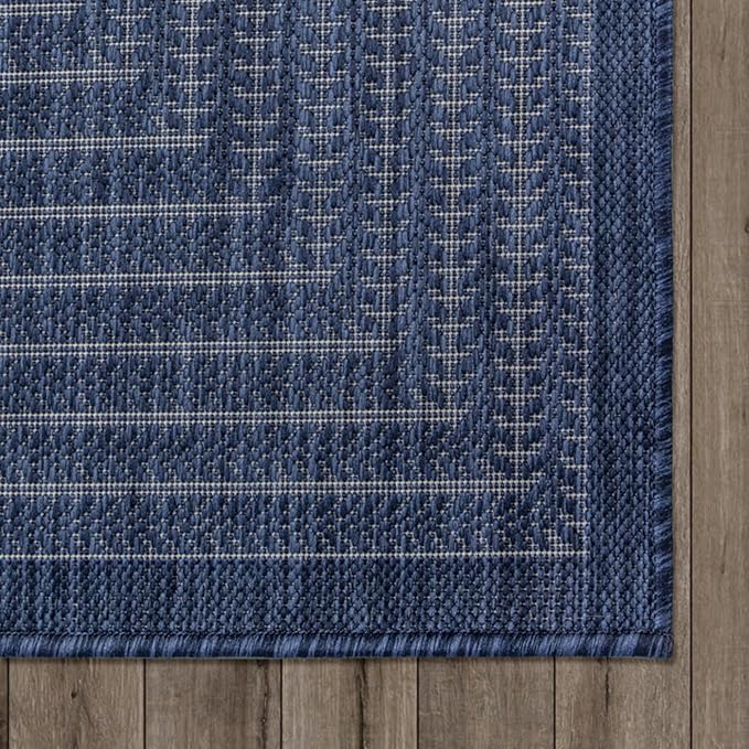 Adiva Rugs Outdoor Indoor Area Rug, Weather Resistant, Easy to Clean, Stain Resistant Floor Mat for Dining Room, Backyard, Deck, Patio (Navy Weiss, 10' x 14')