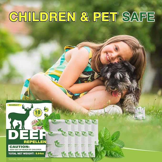 Deer Repellent, Rabbit Repellent Pouches, 10Pack Peppermint Oil to Repel Deer and Rabbit, Keep Deer and Rabbit Away from Yard and Garden, Outdoor Use