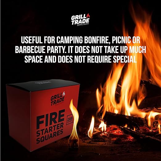Grill Trade Fire Starters for Wood Stove - Fireplace Starter- Fire Starter Squares- 288 Pieces Fire Starters for Fireplace, Campfires, Grill, Fire Pit, Barbeque - Indoor Outdoor Fire Starters
