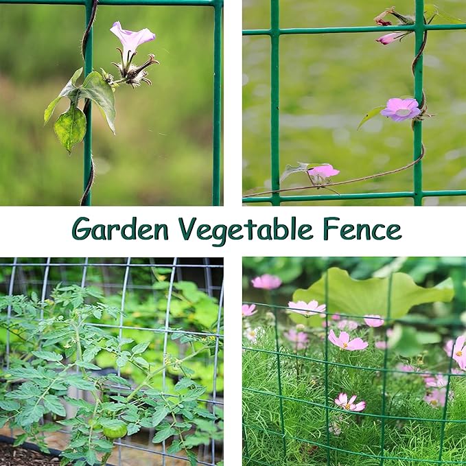 Green Metal Garden Fence, 60inch(H) x 100ft(L), 2 inch x 3 inch,14GA 2/3/4/5/6 Ft Tall Chicken Wire PVC Coated Welded Wire Mesh Roll for Dogs Border Yard Vegetable Plant Protection Poultry Netting
