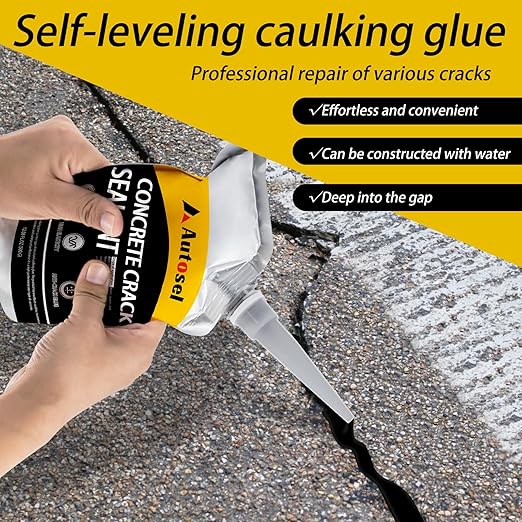 Concrete Crack Filler, Pro Cement Crack Filler, Asphalt Crack Filler,Slab Concrete Crack Waterproof, Self-Leveling Driveway Crack Filler, Quick-Drying Sealing Adhesive, Crack Filler Black-2 Pcs