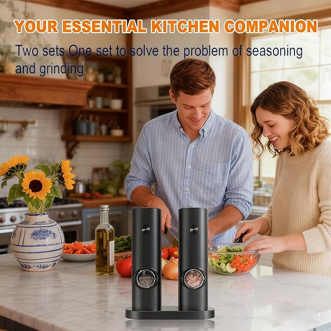 Electric Salt and Pepper Grinder Set,Battery Powered Automatic Pepper Mill with Adjustable Coarseness,Seasoning Tools for Kitchen BBQ Restaurant Outdoor, Dining or Gifting