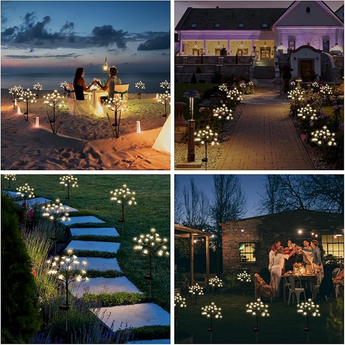 Solar Garden Lights Waterproof, Solar Outdoor Lights Decorative 4Pack, 80Led Solar Powered Flowers Garden Decor, Outdoor Fairy Lights for Yard,Pathway,Lawn,Outside,Garden Christmas Decorations
