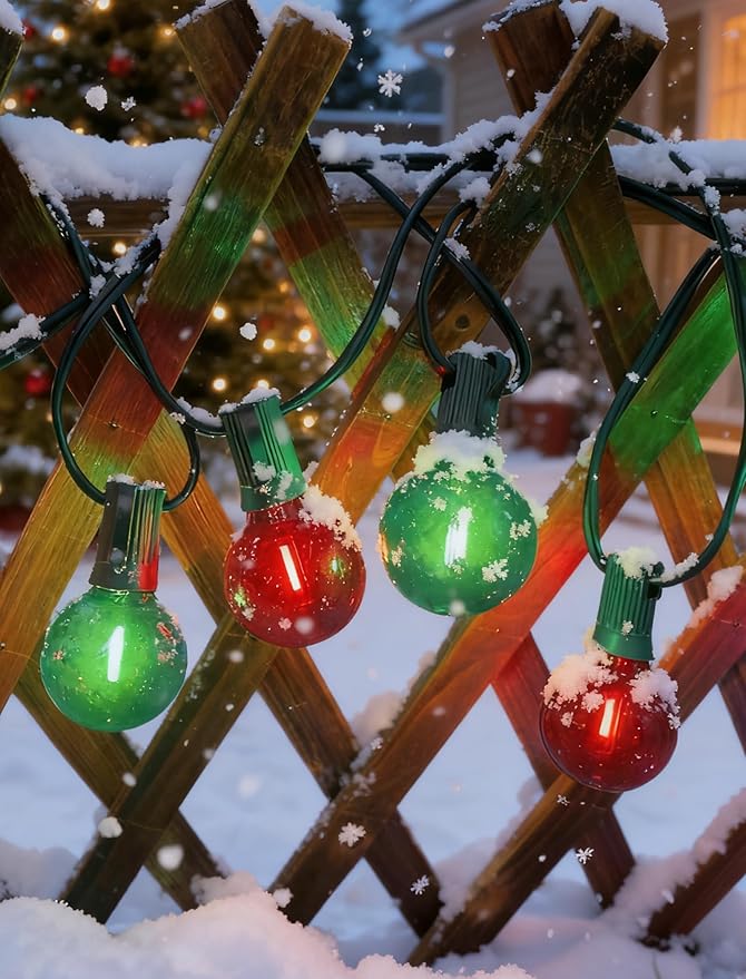 25Ft LED Christmas Outdoor String Lights, G40 Globe Lights with 27 0.6W Clear Multicolor Bulbs, Vintage Christmas Lights for Holiday Party Backyard Wedding Garden Patio Porch Decor, Green Wire