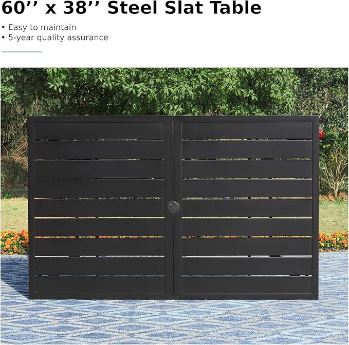 MFSTUDIO 7 Pieces Patio Dining Sets with 1 Large Rectangular Metal Table with Umbrella Hole and 6 Swivel Chairs (Cushion Included), Outdoor Furniture for 6, Black