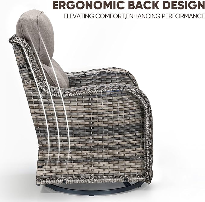 Swivel Patio Chairs sofa Set of 7 with 6" Thick Cushion - Wicker Outdoor Swivel Rocker Patio Chair ,Sofa/Glass coffee table, High Back Comfortable Outdoor Glider Chairs - Gery Wicker | Gery Cushions