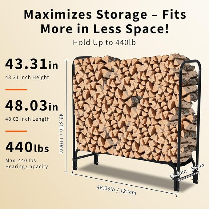 Towallmark 4Ft Firewood Rack with Cover, Heavy Duty Firewood Racks with Weather Resistant 600d Oxford Fabric Cover, Indoor/Outdoor Wood Rack
