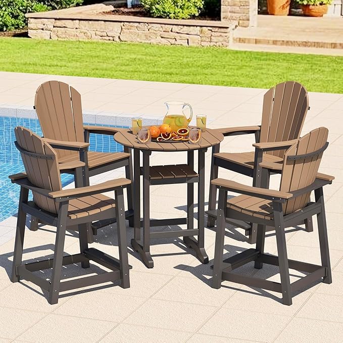 OTSUN Outdoor Tall Adirondack Chairs Set of 2, Patio Bar Stool Chair with High Back, 400lbs, Widened Arms, All-Weather Balcony Chair for Backyard, Garden, Yard (Black Brown)