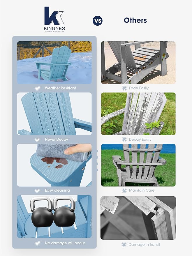 KINGYES Folding Adirondack Chair Set of 6, HDPE All-Weather Folding Adirondack Chair, Light Blue