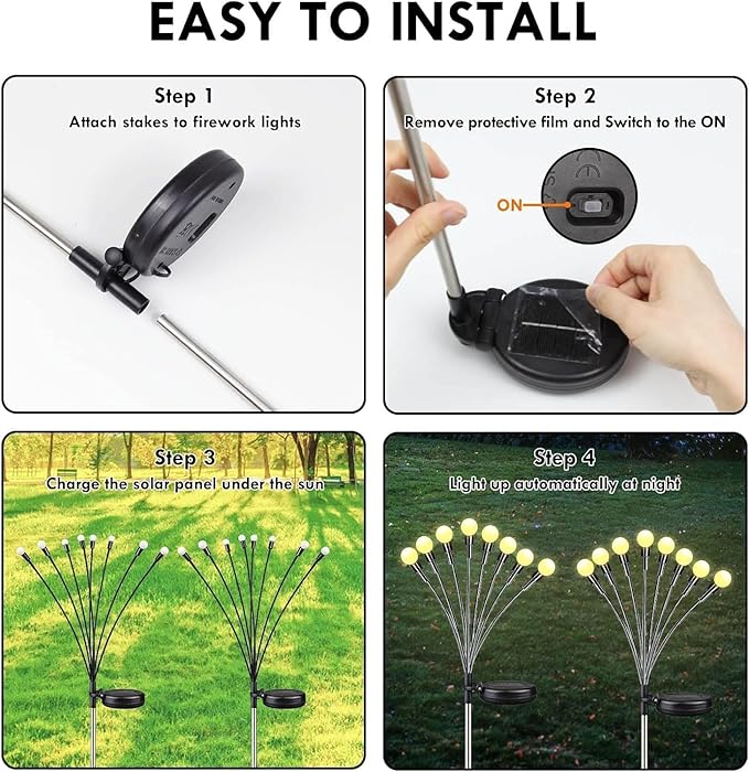 OZS 10 Pack Total 80 LED Solar Garden Lights Fairy Outdoor - Solar Firefly Lights Outdoor, Sway by Wind, Waterproof for Garden Patio Pathway Fairy Decoration (Warm White)