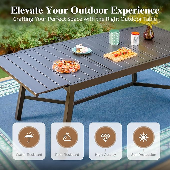 HERA'S HOUSE Patio Dining Set for 8, 9 Piece Table Chairs Set with 8 All Weather High Back Dining Chairs and Extendable Large Surface Metal Table, Outdoor Furniture Dining Set for Lawn, Garden, Porch