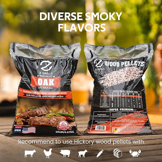 Z GRILLS Wood Pellets for Smoker Grill, 100% All-Natural Hardwood Oak Pellet, 20lbs