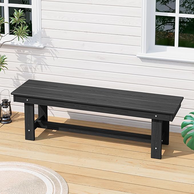 SERWALL 2-Person Outdoor Bench Backless, HDPE Outdoor Benches Weatherproof, 700 Lbs Weight Capacity, Poly Lumber Patio Furniture for Garden, Porch and Park, Black, 2 Pack