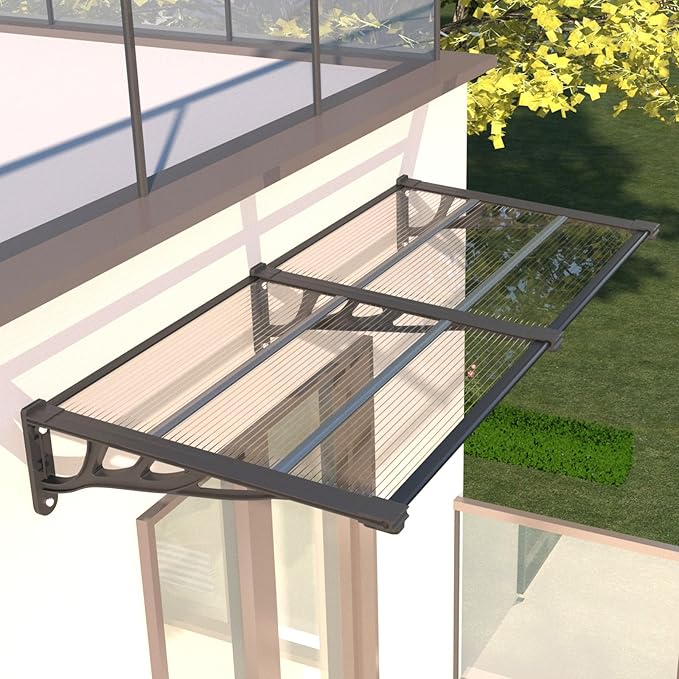 Door Awning Window Canopy, Modular Spliced Awnings for Outside,Porch,Patio,Deck,Polycarbonate Sheet,UV, Rain, and Snow Protection (Black Bracket & Transparent Board, 35 * 60'')