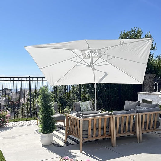 PURPLE LEAF 10' × 13' Patio Umbrella White Cantilever Umbrella Aluminum Square Outdoor Offset Umbrella Hanging Windproof with 360° Rotation for Garden Deck Pool, White