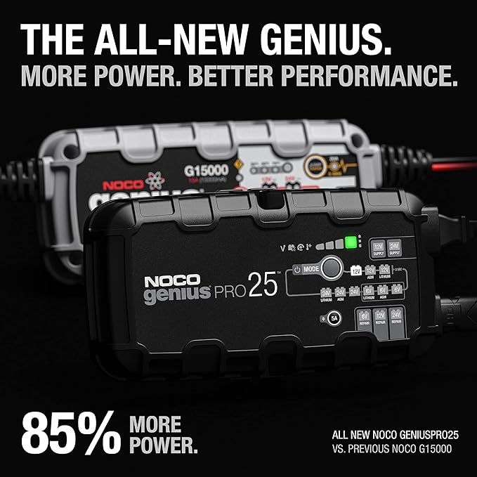 NOCO GENIUSPRO25: 25A 6V/12V/24V Professional Smart Battery Charger – Maintainer, Desulfator & Power Supply with Overcharge Protection & Thermal Compensation – for Lead-Acid & Lithium Batteries