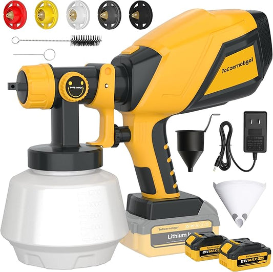 Cordless Paint Sprayer, 21V 2×4.0Ah Batteries, 1200ML High-Power Electric Spray Gun with 5 Nozzles & 3 Patterns, Adjustable Spray Width, Easy-to-Clean Sprayer for Furniture, Cabinets & Walls