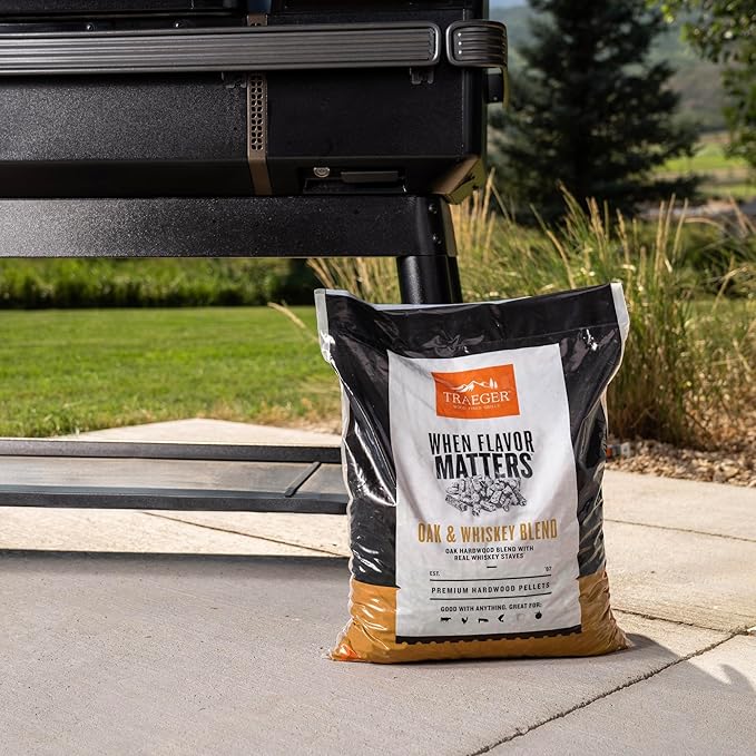 Traeger Grills Oak & Whiskey Blend 100% All-Natural Wood Pellets for Smokers and Pellet Grills, BBQ, Bake, Roast, and Grill, 18 lb. Bag (Pack of 3)