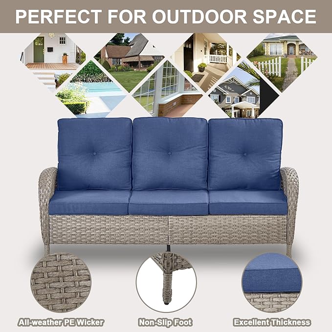Belord 6 Pieces Wicker Patio Furniture Set - Swivel Rocker Outdoor Chairs with Outdoor Couch and Side Table, All-Weather Patio Conversation Set for Deck Sunroom Backyard
