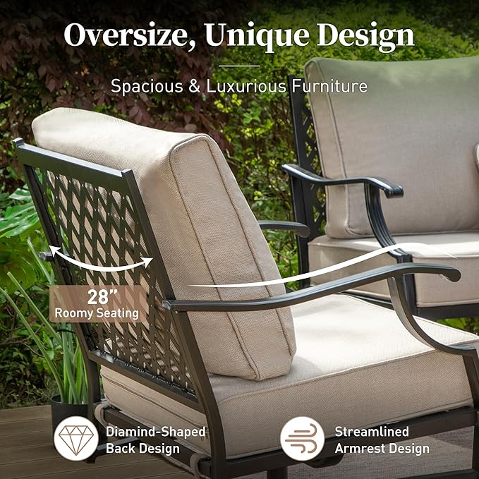 Patio Furniture Set, Modern Metal Outdoor Patio Furniture, 3 Seater Sofa, 4 Single Chairs, 2 Ottomans with 5.75" Extra Thick Cushion, Patio Conversation Set for Backyard Deck