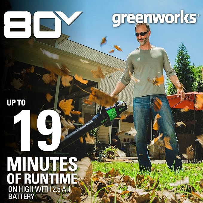 Greenworks 80V (145 MPH / 580 CFM / 75+ Compatible Tools) Cordless Brushless Axial Leaf Blower, Tool Only