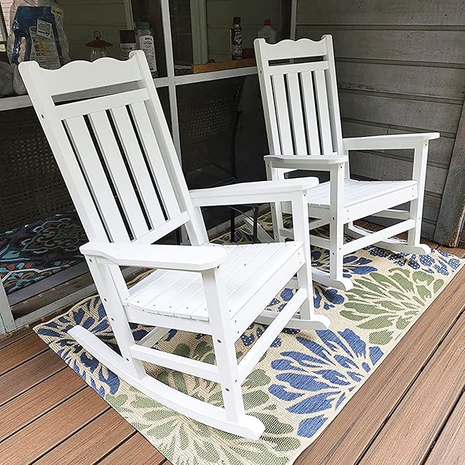 Stoog All-Weather Outdoor & Indoor Rocking Chair, Porch Rocker with 400 lbs Weight Capacity, Front Porch Rocking Chair, for Patio, Backyard, Lawn, Garden and Fire Pit (White)