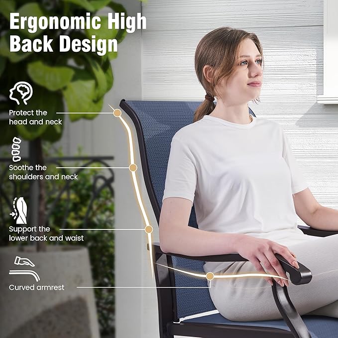 Amopatio Patio Swivel Chairs Set of 2, Outdoor Swivel Rocker Dining Chairs with All Weather Textilene High Back & Metal Frame, for Backyard Deck Lawn Garden, Navy Blue