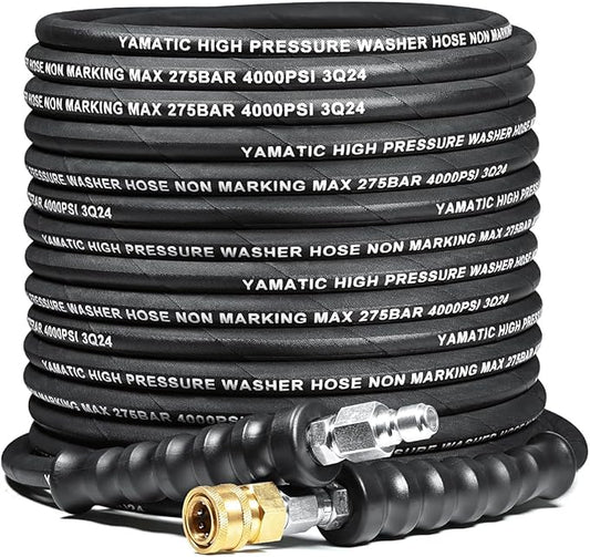 YAMATIC 5/16" Flexible Pressure Washer Hose 50FT, Kink Resistant Swivel 3/8" Quick Connector, 4000 PSI High Durability Cold Hot Water Max. 212°F, Fit Most Residential and Commercial Pressure Washer