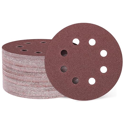 HARFINGTON 150 Pcs 5 Inch Sanding Discs, 80 Grit Hook and Loop Sandpaper, 8-Hole Aluminum Oxide Round Sanding Paper for Woodworking Automotive Metal Polishing, Red