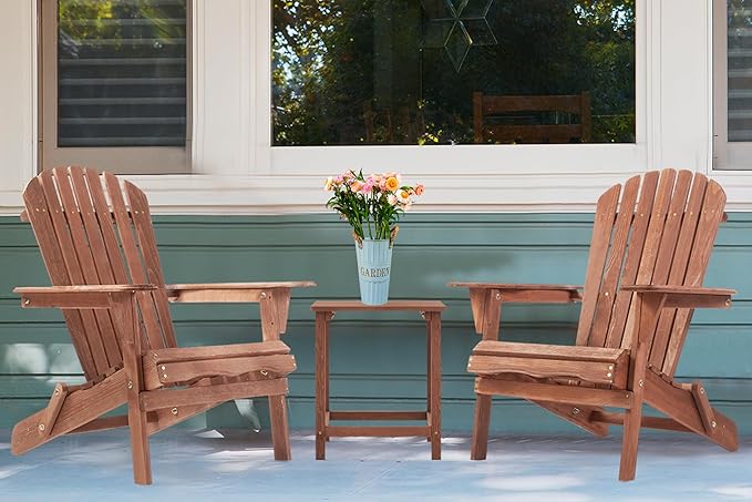 SoliWood Outdoor Wooden Folding Adirondack Chair Set of 2 with Pre-Assembled BackRest, Wood Patio Chair for Garden Backyard Porch Pool Deck Firepit