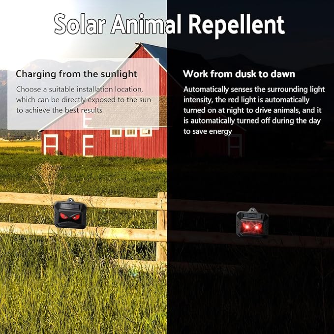 4 Pack Solar Control Light Nocturnal Animal Repeller Outdoor Deterrent Devices Light Sensor Animal Repellent for Skunk Deer Coyote Fox Raccoon Cat Garden Yard Farm Chicken Coop (Black)