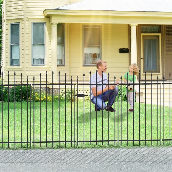 Metal Garden Fence with Gate 42 in H x 12 ft L, 1 Gate + 5 Panels Border Dog Fence Panels Animal Barrier, No Dig Garden Fencing for Yard Patio Flower Bed Lawn Outdoor, Arch Black