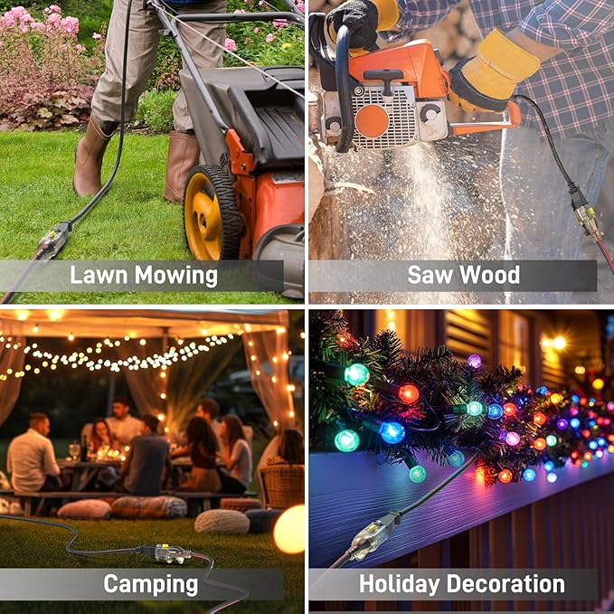 50FT Extra Long Medium Duty Outdoor Extension Cords, 14/3 Gauge Electrical Wire Cable, 15 Amp Waterproof, LED Lighted Locking Plug for Indoor and Outside Use, Power Cord ETL Certified