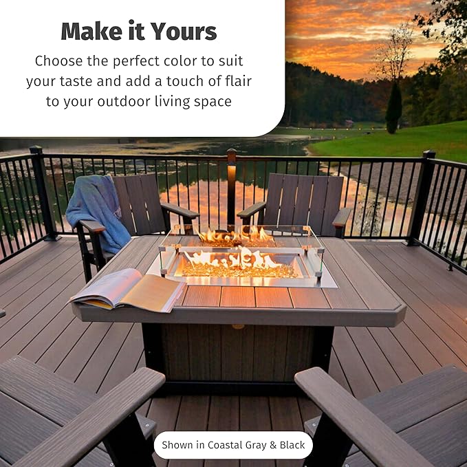 LuxCraft 51" Lumin Rectangular Gas Propane Fire Pit Table for Outdoor Patio with Tempered Glass Wind Guard and Stainless Steel Burner Cover - Amish Made in USA (Dove Gray & Slate)