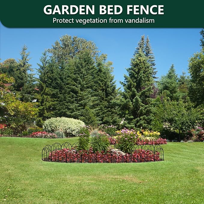 Small Garden Fence Animal Barrier, 12.55"*16.53" Decorative Fence Panel, No Dig Fences Barrier, Arch 6 Pcs Black Metal Fencing, Garden Border Edging Fences, Dog Fencing Blocker for Yard, Flower Bed