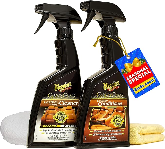 Meguiar's Leather Care Kit - Premium Car Cleaner and Conditioner – The Perfect Interior Care for Automotive Seats, Leather Cleaner for Car Interior, 2 Bottles, 16 fl oz each