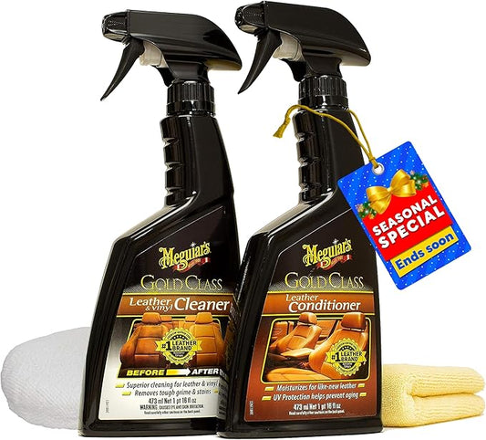 Meguiar's Leather Care Kit - Premium Car Cleaner and Conditioner – The Perfect Interior Care for Automotive Seats, Leather Cleaner for Car Interior, 2 Bottles, 16 fl oz each