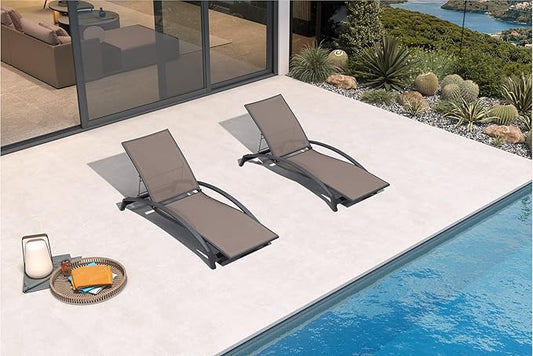 PURPLE LEAF Patio Chaise Lounge Chair Set of 2 Outdoor Lounge Chair with Arm All Weather Adjustable Lounger for Beach Pool Lawn Garden Sunbathing Recliner Chair Brown