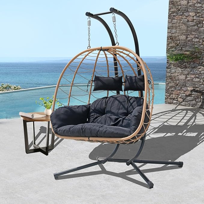 Double Hammock Egg Chair 2 Person Egg Chair Outdoor Swing with Stand Patio Wicker Hanging Chair Widened and Enlarged Hanging Chair Swing Chair for Patio Bedroom Porch