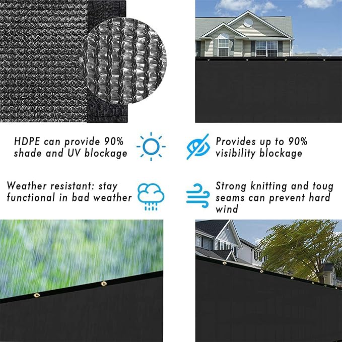 UPGRADE Privacy Fence Screen 8'x45' Black Outdoor 90% Visibility Blockage 170 GSM Mesh Shade Cover Panels for Backyard,Balcony,Home Decoration with Zip Ties,Customized Avaliable