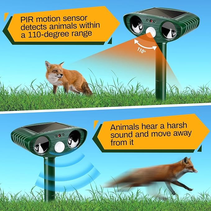 4 Pack Animal Repellent Ultrasonic Deer Repellent Cat Repellent Outdoor Solar with Motion Sensor Animal Deer Cat Deterrent to Repel Squirrel Rabbit Repellent for Yard Garden