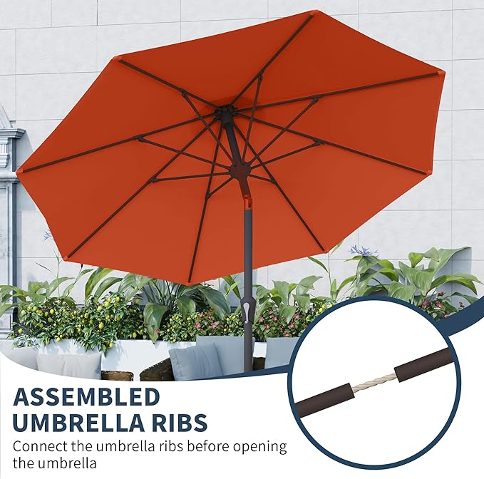 PatioKingdom 10FT Patio Umbrella with Push Button Tilt and Crank, Outdoor Market Umbrella with 8 Fiberglass Ribs, UV Protection Table Umbrella for Pool,Backyard,Garden,Deck(Orange, 10FT)
