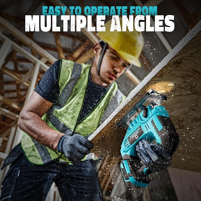 Jigsaw Compatible With Makita 18V, Cordless jig saw tool Brushless Motor, 0°- 45° Bevel Cuts, LED Light with 3 Position Orbital Setting for Straight/Curve/Bevel/Circle Cutting (NO Battery)