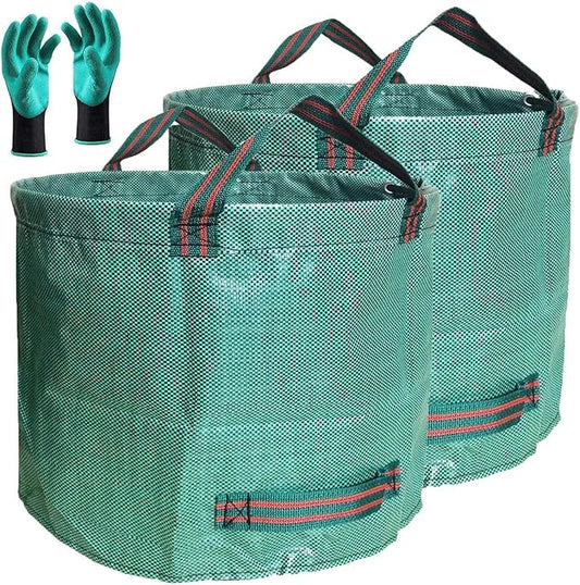 Professional 2-Pack 106 Gallon Yard Lawn Garden Bags Large (D31, H31 in) Yard Waste Bags with Gardening Gloves, Big Leaf Bag,Lawn Debris Bags,Garden Trash Container,Grass Clippings,Weeds Bag 4 Handles