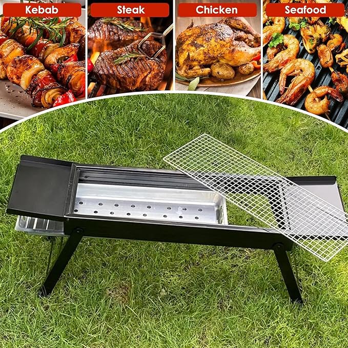 Portable Charcoal Grill, Removable Stove, 88x22x31cm, Foldable BBQ Stove, Outdoor Cooking Grill, Portable Handle, for Garden Outdoor Camping Cooking Picnic Travel Backyard