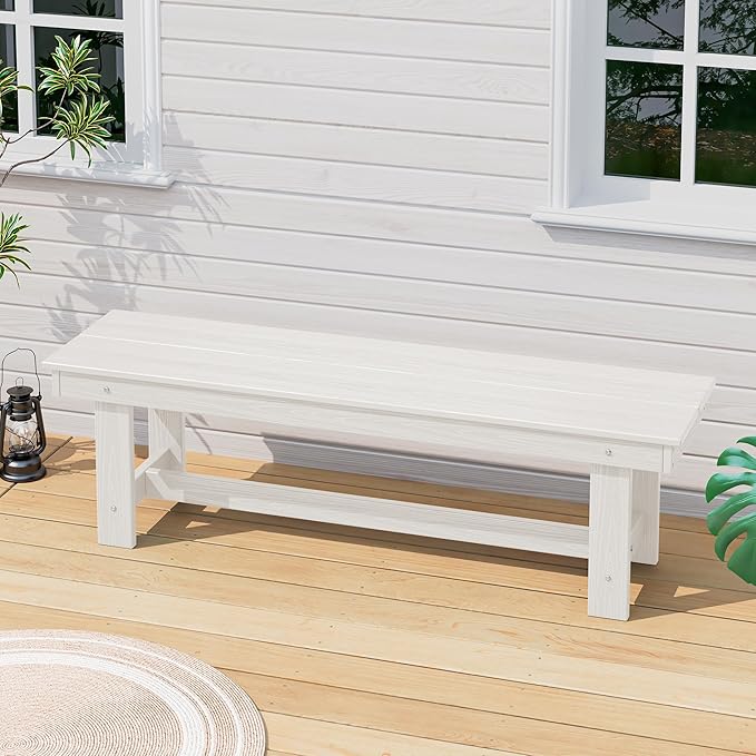 SERWALL 2-Person Outdoor Bench Backless, HDPE Outdoor Benches Weatherproof, 700 Lbs Weight Capacity, Poly Lumber Patio Furniture for Garden, Porch and Park, White, 2 Pack