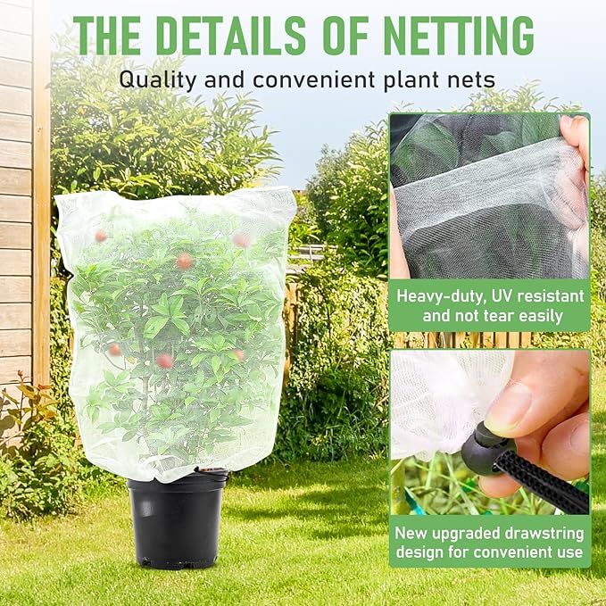 Fruit Tree Netting, Blueberry Bush Netting Cover for Garden Protection, 4Pcs 4x4.9 FT Garden Plant Netting Pest Barrier for Raised Beds for Strawberry, Tomato, Bug Mesh Net from Bird, Cicadas