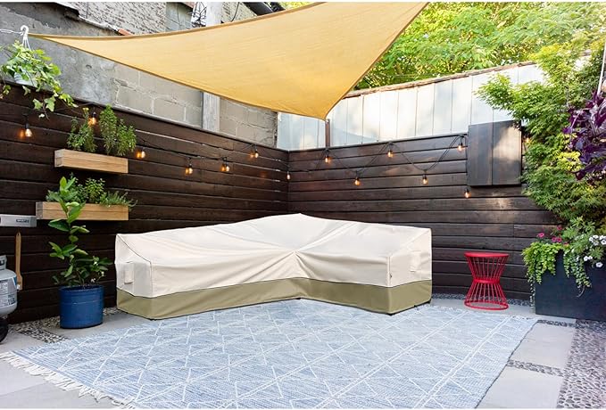 Outdoor Sectional Cover -Patio Furniture Covers Waterproof Rip-Stop Anti-UV 600D Heavy Duty Outdoor Sofa Cover with 3 Air Vents (L-Shaped-Right facing-85''X58''), Light Green